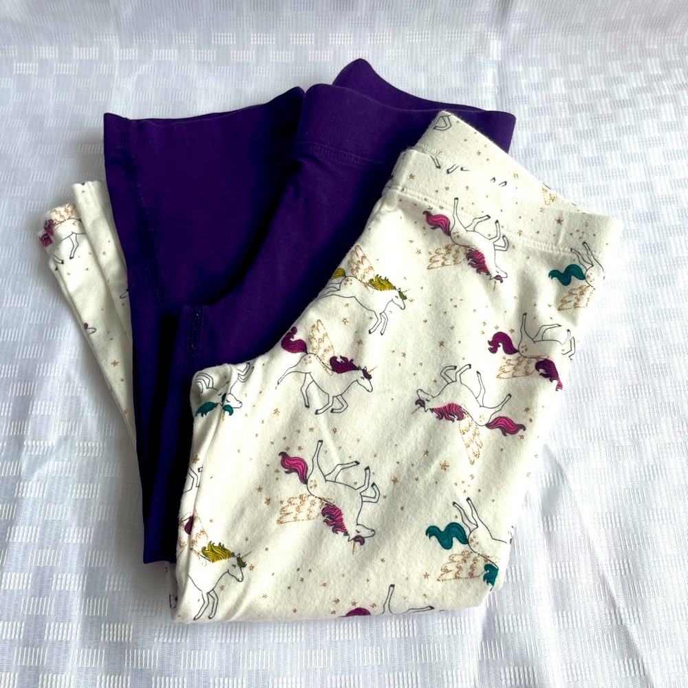 Girls leggings solid purple yoga pant and unicorn pattern